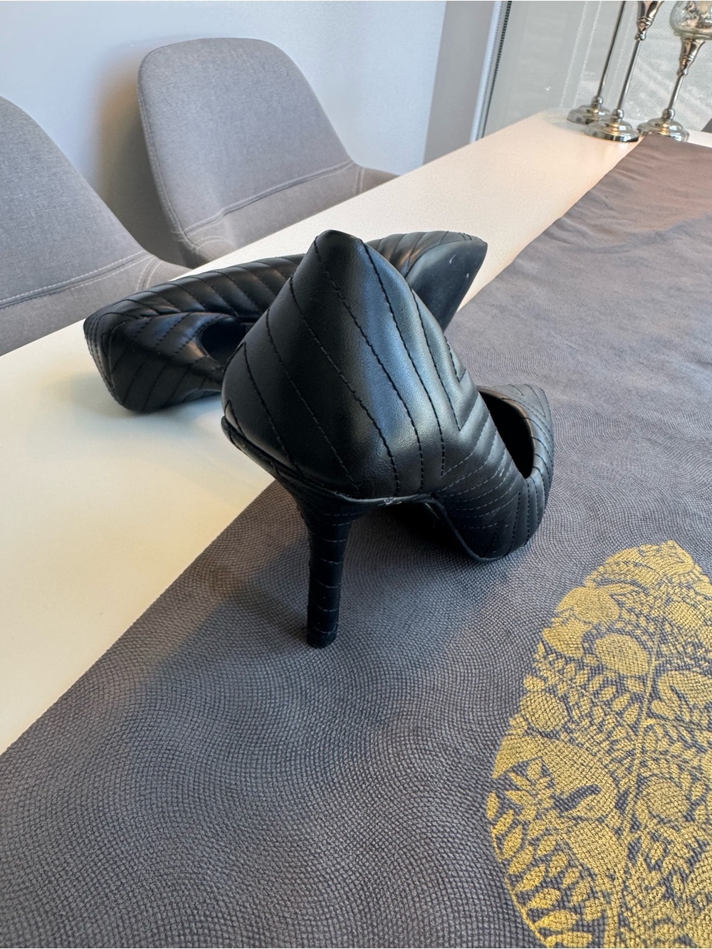Black Quilted Pointed-Toe Stiletto Pumps - Women's Shoes - Picture 6 of 7